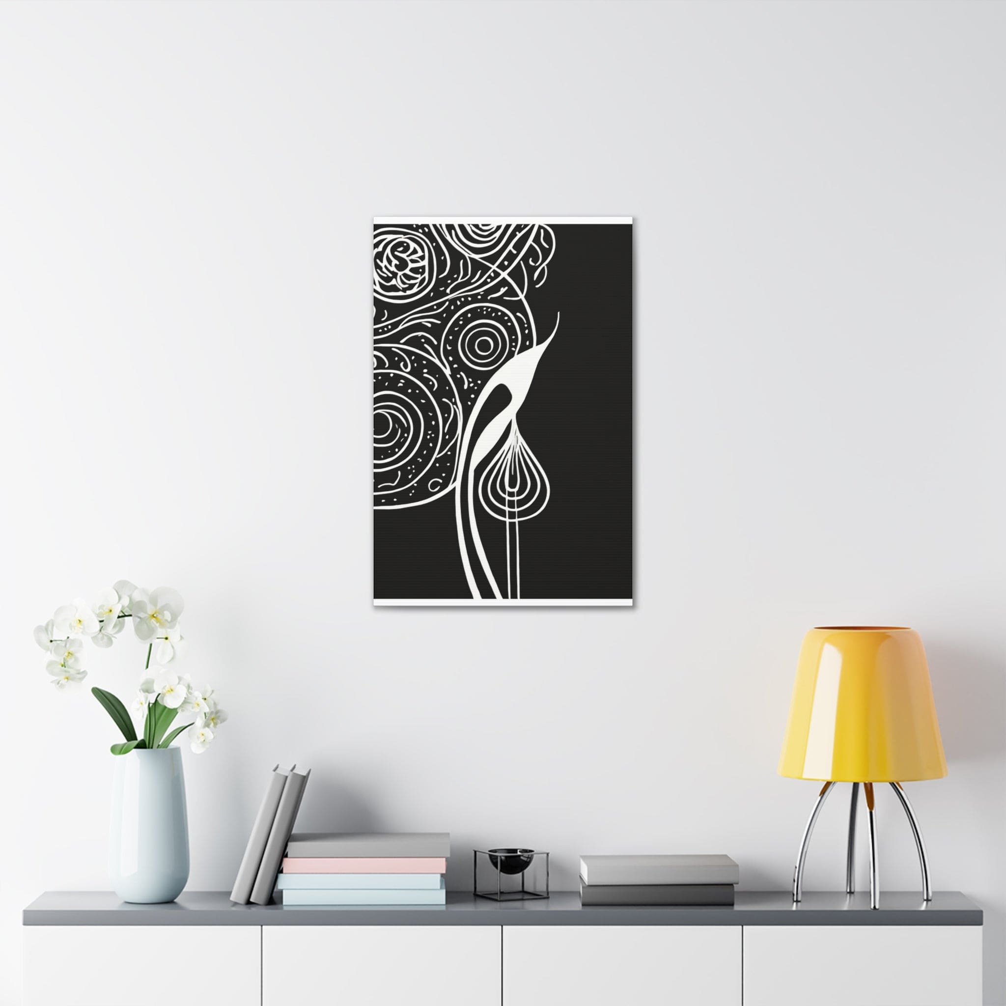Wall Art Decor - Canvas Print Artwork - Floral White Line Art Print