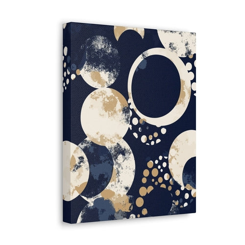 Wall Art Decor - Canvas Print Artwork - Navy Blue and Beige Spotted