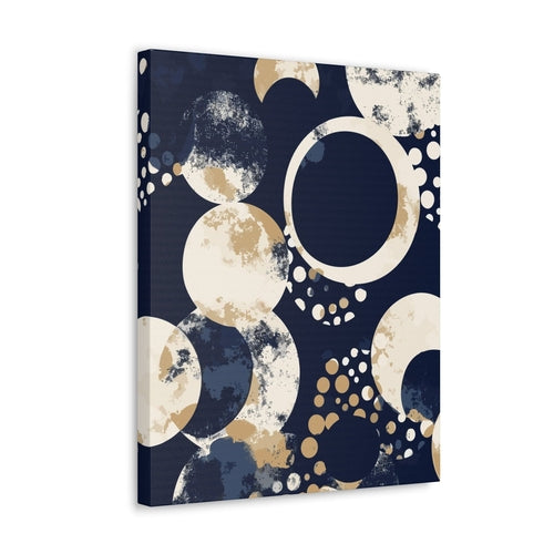 Wall Art Decor - Canvas Print Artwork - Navy Blue and Beige Spotted