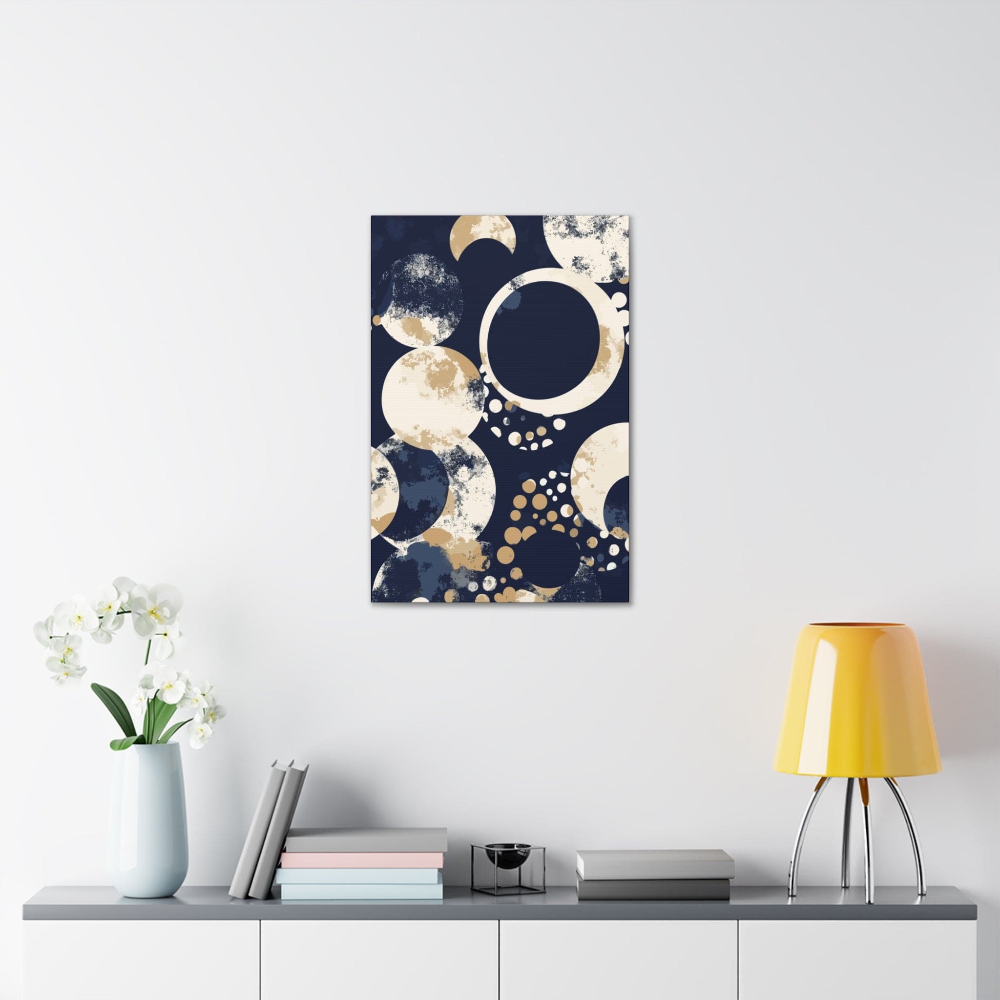 Wall Art Decor - Canvas Print Artwork - Navy Blue and Beige Spotted