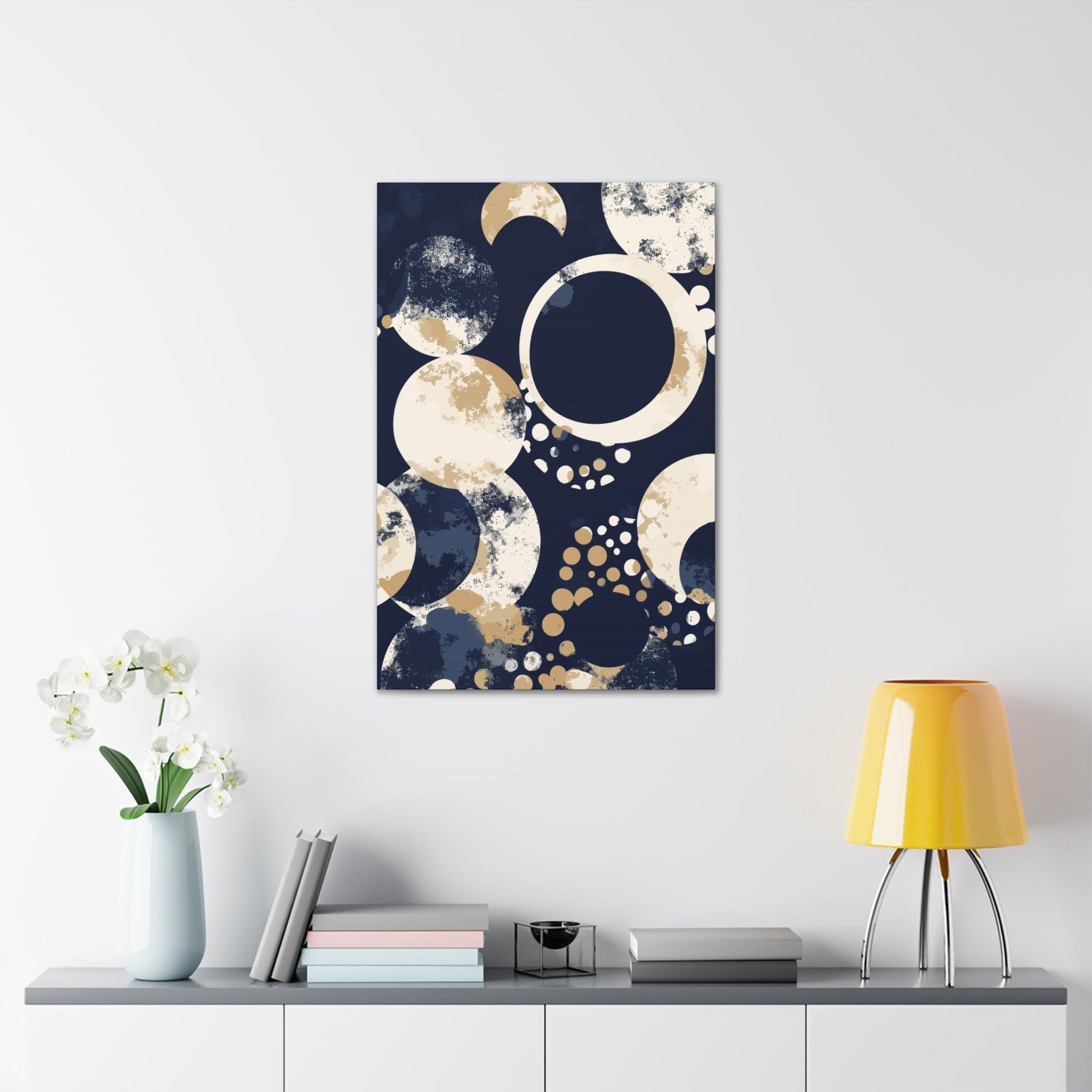 Wall Art Decor - Canvas Print Artwork - Navy Blue and Beige Spotted