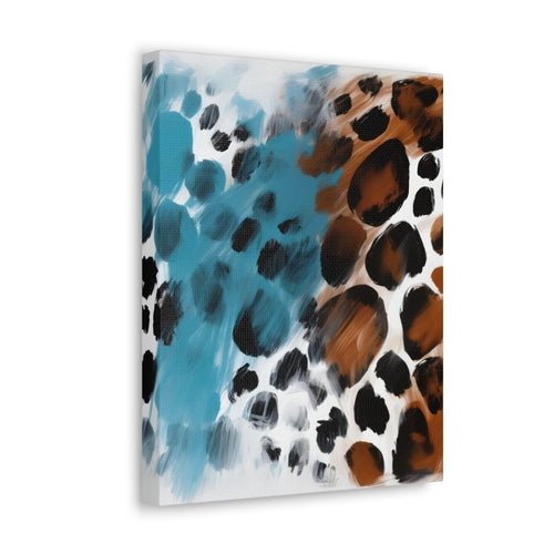 Wall Art Decor - Canvas Print Artwork - Rustic Blue and Brown Spotted