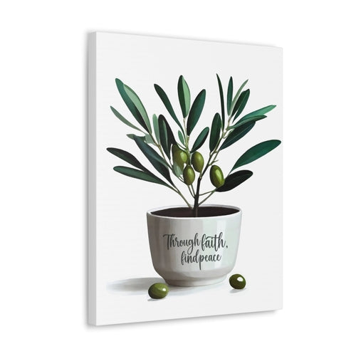Wall Art Decor - Canvas Print Artwork - Through Faith Find Peace Olive