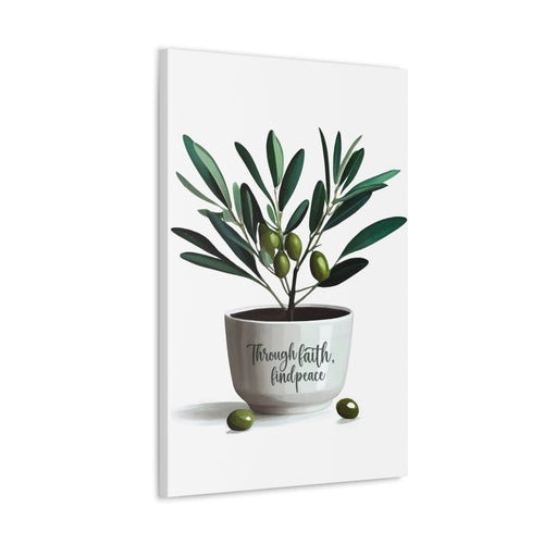 Wall Art Decor - Canvas Print Artwork - Through Faith Find Peace Olive