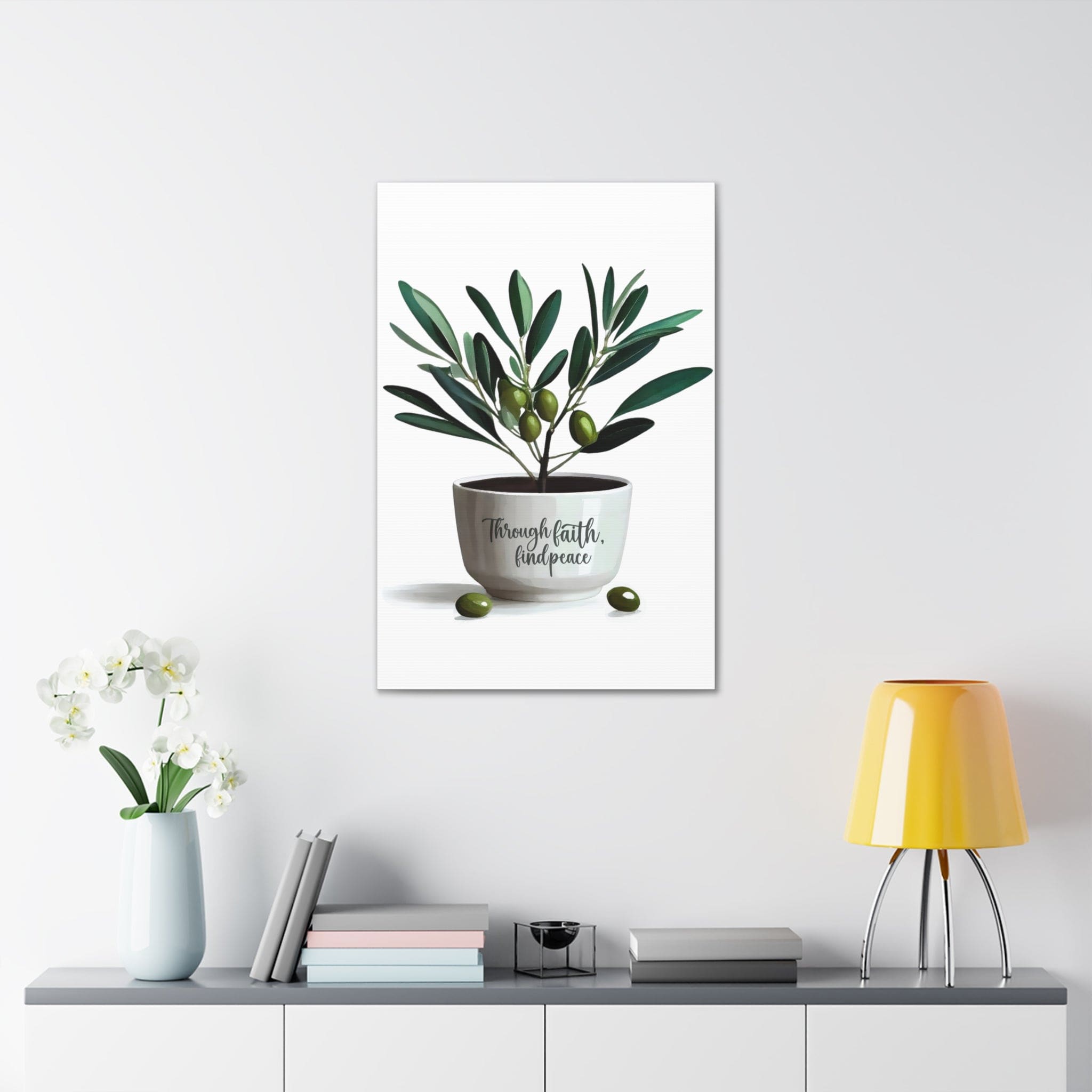 Wall Art Decor - Canvas Print Artwork - Through Faith Find Peace Olive